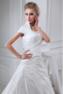 A-Line Square Lace Taffeta Short Sleeve New Arrival Wedding Dresses 2030189