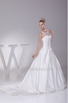 Ball Gown Satin Lace Sleeveless Strapless Wedding Dresses 2030195