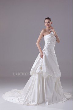 A-Line Sleeveless Satin Strapless Wedding Dresses 2030197