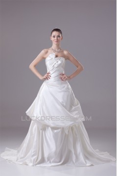 A-Line Sleeveless Satin Strapless Wedding Dresses 2030197