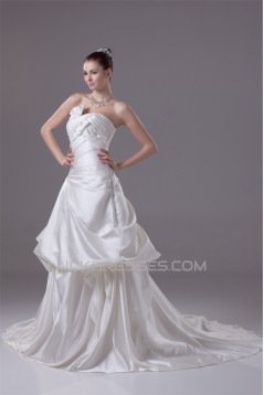 A-Line Sleeveless Satin Strapless Wedding Dresses 2030197