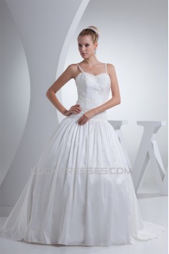 Ball Gown Spaghetti Straps Taffeta Beaded Wedding Dresses 2030198