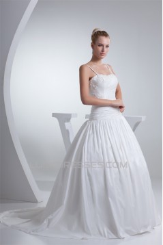 Ball Gown Spaghetti Straps Taffeta Beaded Wedding Dresses 2030198