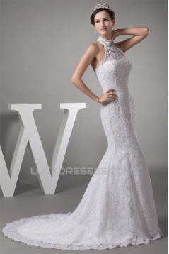 Mermaid/Trumpet Satin Beaded Lace Fine Netting Wedding Dresses 2030203