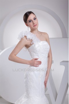 Mermaid/Trumpet Satin Organza One-Shoulder Lace Wedding Dresses 2030205