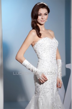 Mermaid/Trumpet Sweetheart Sleeveless Satin Lace Wedding Dresses 2030217