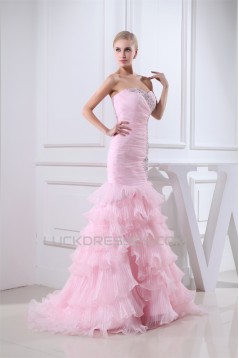 Mermaid/Trumpet Sweetheart Sleeveless Satin Organza Sweet Pink Wedding Dresses 2030218