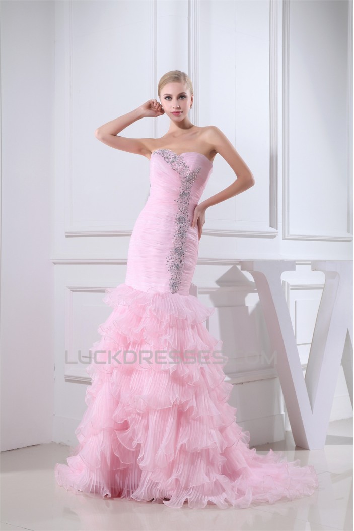 Mermaid/Trumpet Sweetheart Sleeveless Satin Organza Sweet Pink Wedding Dresses 2030218