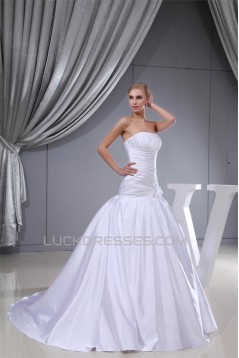 A-Line Sleeveless Square Satin Wedding Dresses 2030221