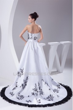 A-Line Satin Sweet Sleeveless Strapless Wedding Dresses 2030222