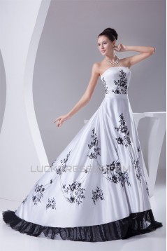 A-Line Satin Sweet Sleeveless Strapless Wedding Dresses 2030222