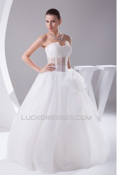 Ball Beaded Lace Strapless Satin Fine Netting Wedding Dresses 2030223