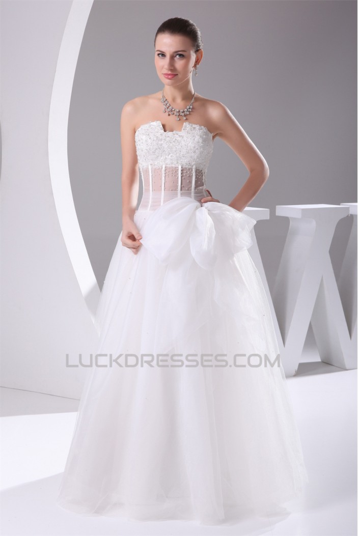 Ball Beaded Lace Strapless Satin Fine Netting Wedding Dresses 2030223