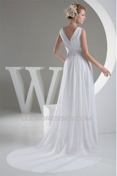 New Design A-Line Chiffon V-Neck Sleeveless Beaded Wedding Dresses 2030225