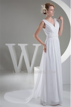 New Design A-Line Chiffon V-Neck Sleeveless Beaded Wedding Dresses 2030225