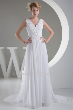 New Design A-Line Chiffon V-Neck Sleeveless Beaded Wedding Dresses 2030225