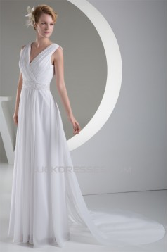 New Design A-Line Chiffon V-Neck Sleeveless Beaded Wedding Dresses 2030225