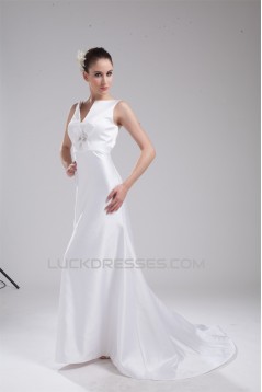 New Design V-Neck Sleeveless Sheath/Column Satin Sweet Wedding Dresses 2030226