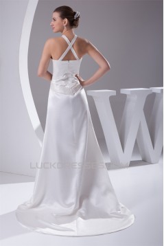 New Style Halter A-Line Sleeveless Satin New Arrival Wedding Dresses 2030230