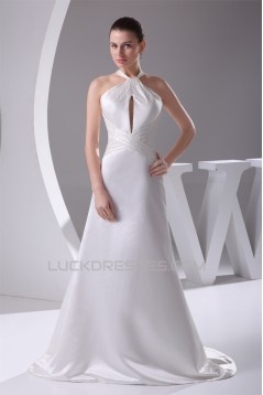 New Style Halter A-Line Sleeveless Satin New Arrival Wedding Dresses 2030230