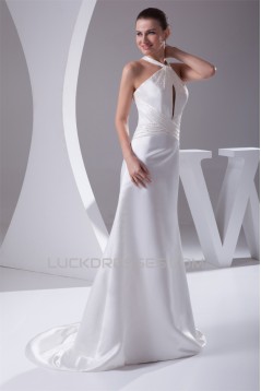 New Style Halter A-Line Sleeveless Satin New Arrival Wedding Dresses 2030230