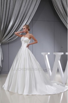 A-Line Sleeveless Strapless Satin Wedding Dresses 2030232