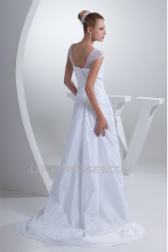 A-Line Beaded Square Organza Taffeta Wedding Dresses 2030235