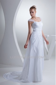 A-Line Beaded Square Organza Taffeta Wedding Dresses 2030235