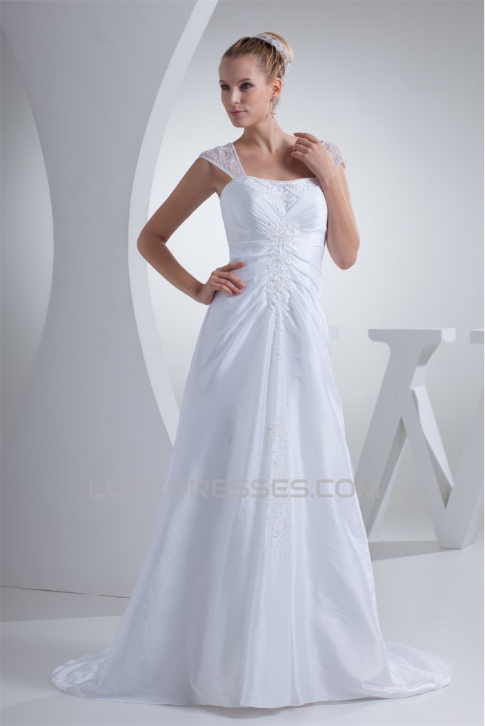 A-Line Beaded Square Organza Taffeta Wedding Dresses 2030235