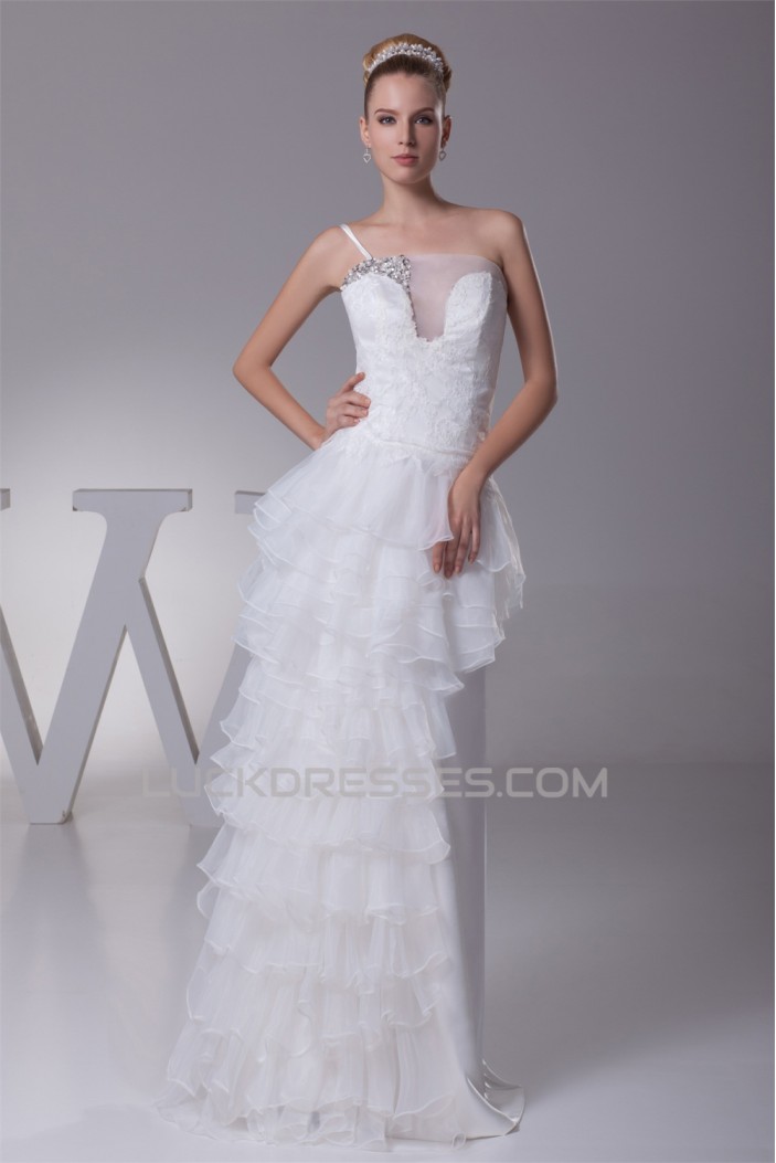 Sheath/Column One-Shoulder Lace Organza Wedding Dresses 2030241