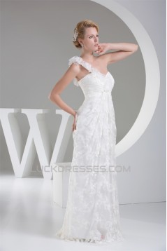 Sheath/Column One-Shoulder Lace Organza Wedding Dresses 2030242