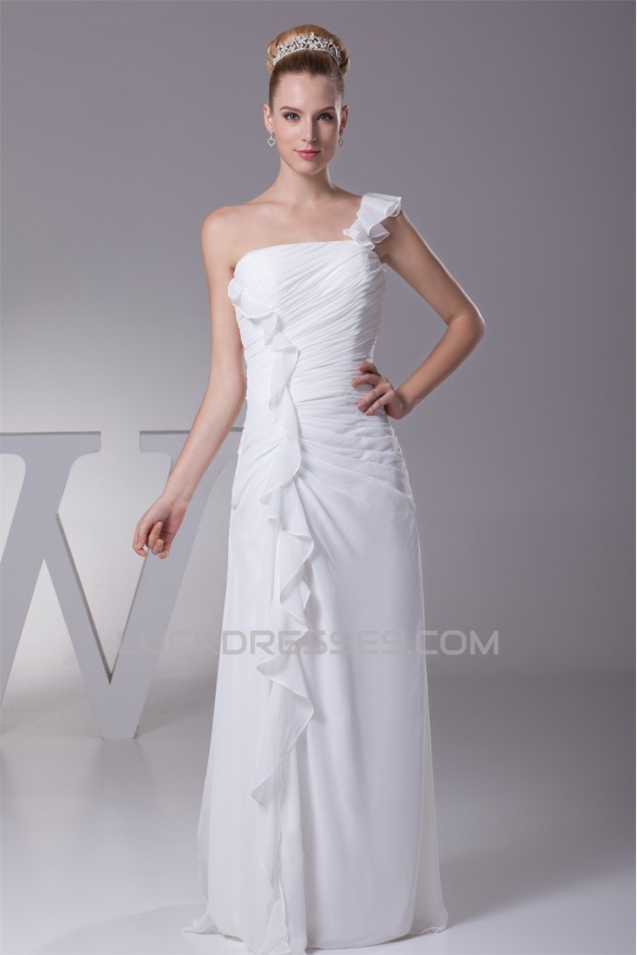 Sheath/Column Sleeveless One-Shoulder Chiffon Wedding Dresses 2030244