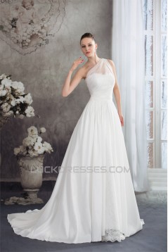 A-Line One-Shoulder Sleeveless Lace Wedding Dresses 2030246