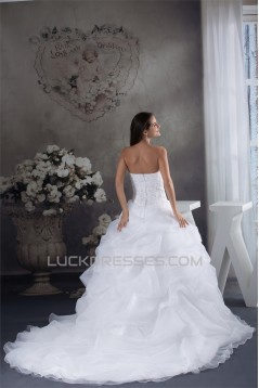 Ball Gown Princess Satin Organza Fine Netting Chapel Train Wedding Dresses 2030252