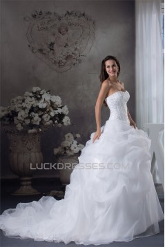 Ball Gown Princess Satin Organza Fine Netting Chapel Train Wedding Dresses 2030252