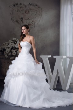 Ball Gown Princess Satin Organza Fine Netting Chapel Train Wedding Dresses 2030252