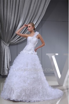 Princess Sleeveless One-Shoulder Satin Organza Wedding Dresses 2030254