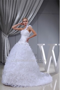 Princess Sleeveless One-Shoulder Satin Organza Wedding Dresses 2030254