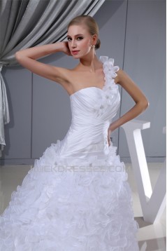 Princess Sleeveless One-Shoulder Satin Organza Wedding Dresses 2030254