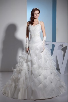 Princess Sleeveless Satin Lace Organza Halter New Arrival Wedding Dresses 2030255