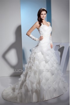 Princess Sleeveless Satin Lace Organza Halter New Arrival Wedding Dresses 2030255