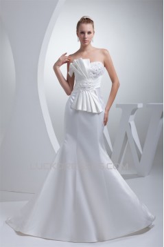 Mermaid/Trumpet Beaded Lace Satin Strapless Wedding Dresses 2030260