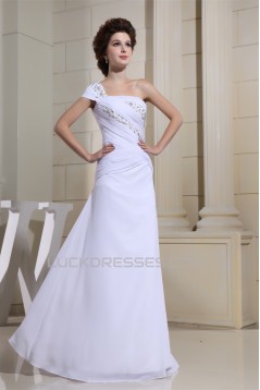 Satin Chiffon Floor-Length Beading One-Shoulder Wedding Dresses 2030261