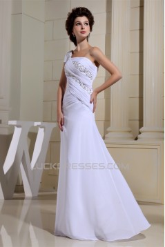 Satin Chiffon Floor-Length Beading One-Shoulder Wedding Dresses 2030261