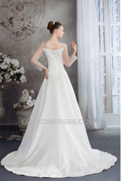 A-Line 3/4 Length Sleeve Scoop Wedding Dresses 2030262