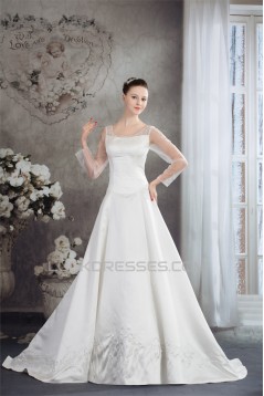 A-Line 3/4 Length Sleeve Scoop Wedding Dresses 2030262