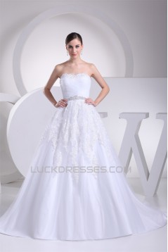 Elegant A-Line Strapless Beaded Lace Sleeveless New Arrival Wedding Dresses 2030267