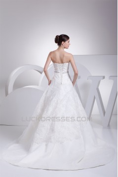 Satin Fine Netting Sleeveless A-Line Strapless New Arrival Lace Wedding Dresses 2030268