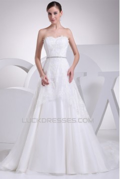 Satin Fine Netting Sleeveless A-Line Strapless New Arrival Lace Wedding Dresses 2030268