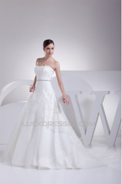 Satin Fine Netting Sleeveless A-Line Strapless New Arrival Lace Wedding Dresses 2030268